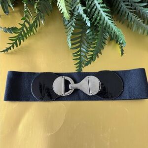 Black Elastic Belt with Silver Buckle